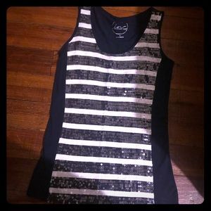 Blue & White striped  sequined INC. tank